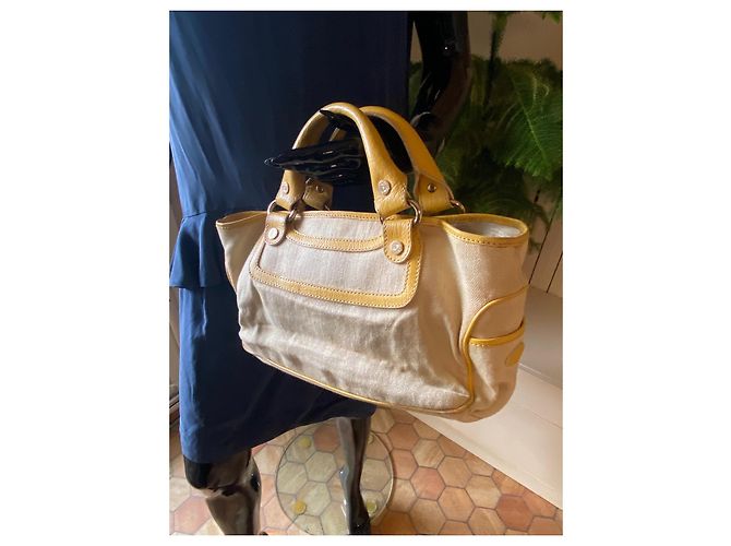 Borsa Céline Boogie Beige in Tela - vista 3