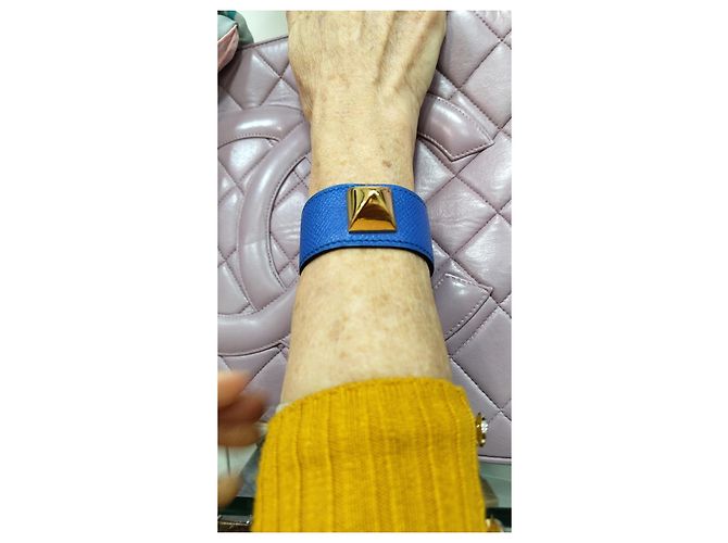 Bracciale Hermès Medor in pelle blu - vista 3