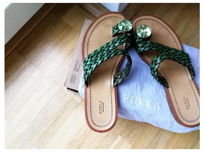 Sandali piatti Furla in pelle pony verde - vista 2