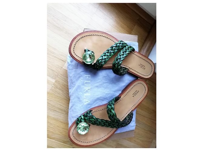 Sandali piatti Furla in pelle pony verde - vista 4