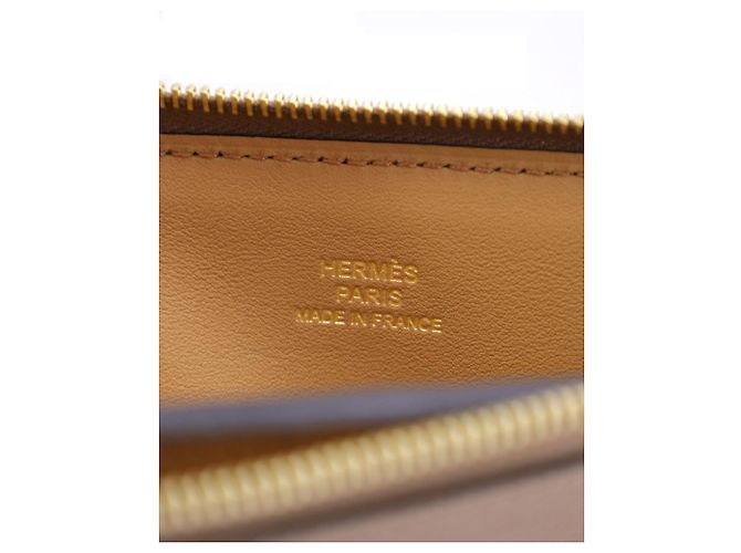 HERMÈS Atout 20 Pochette en cuir de veau Beige Marron - vue 10