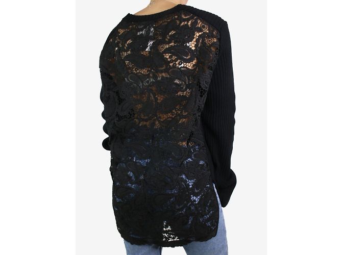 Ann Demeulemeester Pull noir côtelé dos dentelle - taille S - vue 2
