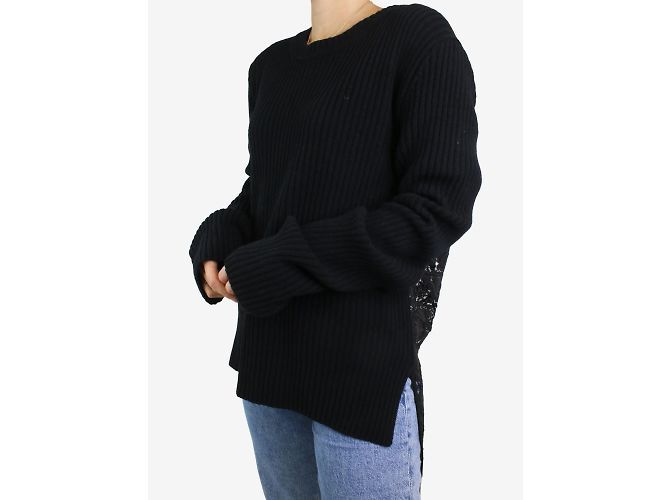 Ann Demeulemeester Pull noir côtelé dos dentelle - taille S - vue 3