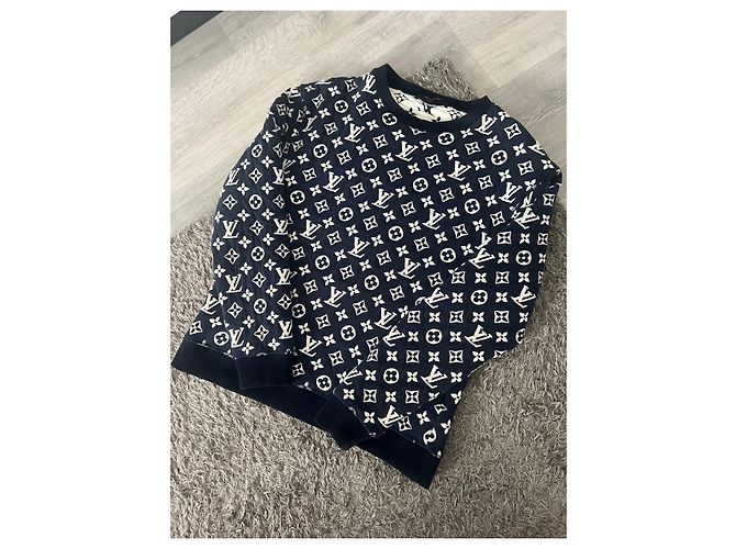 Louis Vuitton Jacquard-Sweatshirt mit vollem Monogramm Weiß Marineblau - Ansicht 2