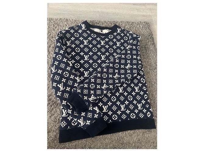 Louis Vuitton Jacquard-Sweatshirt mit vollem Monogramm Weiß Marineblau - Ansicht 3