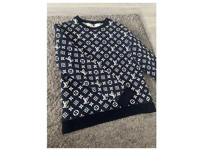 Louis Vuitton Jacquard-Sweatshirt mit vollem Monogramm Weiß Marineblau - Ansicht 4