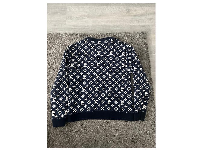 Louis Vuitton Jacquard-Sweatshirt mit vollem Monogramm Weiß Marineblau - Ansicht 5