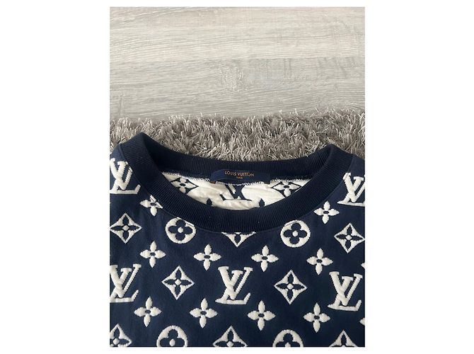 Louis Vuitton Jacquard-Sweatshirt mit vollem Monogramm Weiß Marineblau - Ansicht 6