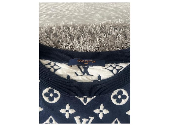 Louis Vuitton Jacquard-Sweatshirt mit vollem Monogramm Weiß Marineblau - Ansicht 7