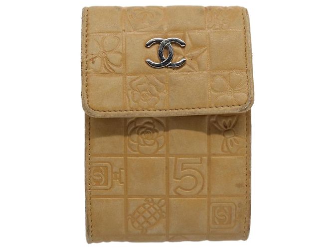 CHANEL Icon line Pitillera Cuero Beige CC Auth bs10427 - vista 13
