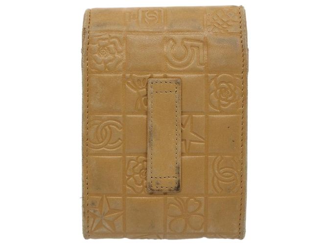 CHANEL Icon line Pitillera Cuero Beige CC Auth bs10427 - vista 2