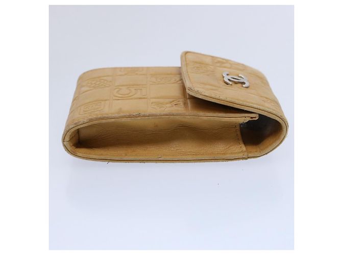 CHANEL Icon line Pitillera Cuero Beige CC Auth bs10427 - vista 4