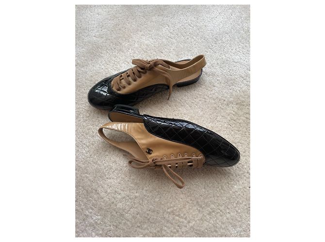 Chanel Ballerine in Vernice Beige Marrone Nero Multicolore - vista 2
