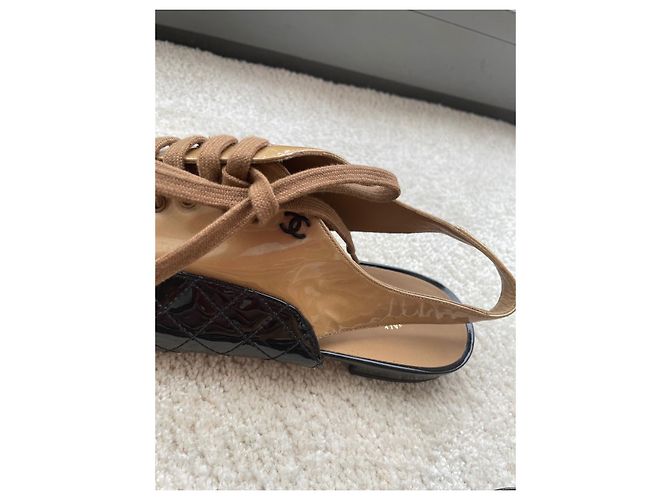 Chanel Ballerine in Vernice Beige Marrone Nero Multicolore - vista 3
