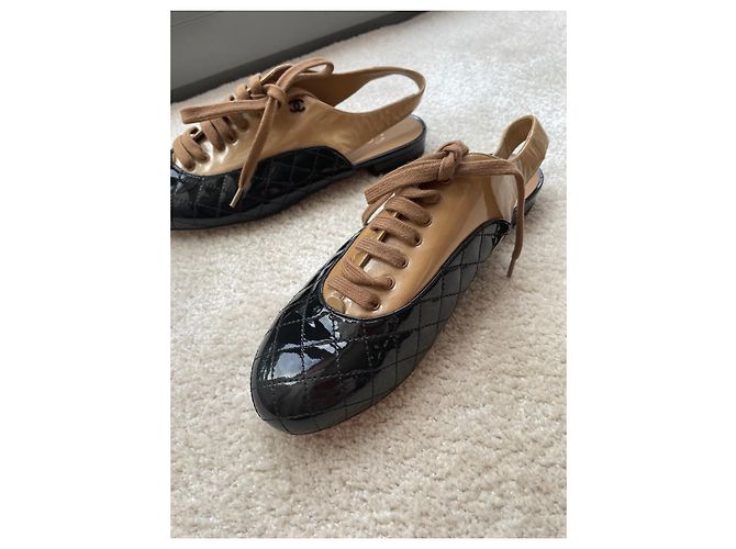 Chanel Ballerine in Vernice Beige Marrone Nero Multicolore - vista 4