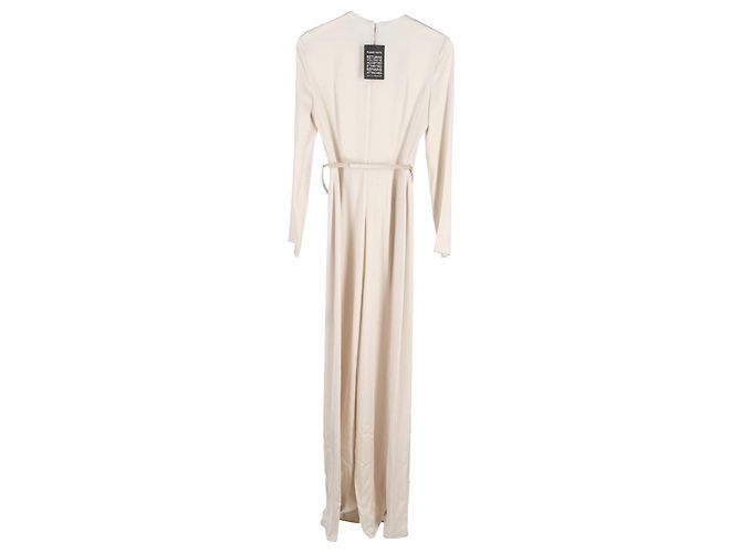 Stella Mc Cartney Stella McCartney Langarm-Overall mit Gürtel aus cremefarbener Seide Weiß Roh - Ansicht 2