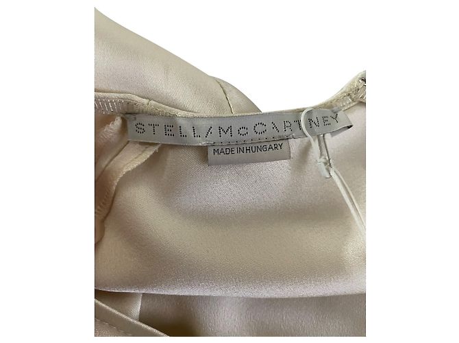 Stella Mc Cartney Stella McCartney Langarm-Overall mit Gürtel aus cremefarbener Seide Weiß Roh - Ansicht 3