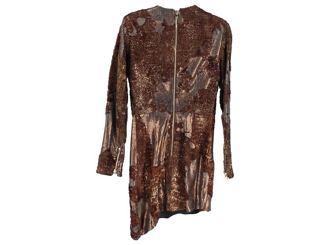 Miniabito Balmain Metallic a maniche lunghe in pelle marrone - vista 2