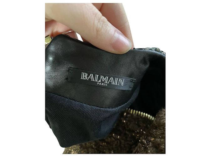 Miniabito Balmain Metallic a maniche lunghe in pelle marrone - vista 3