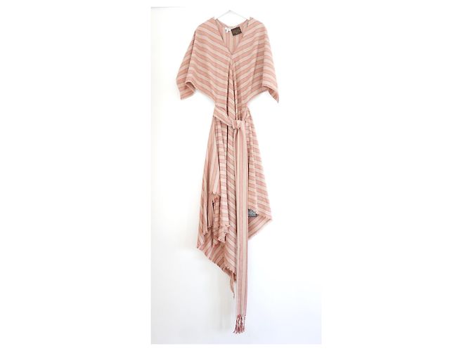 Loewe + Paula's Ibiza Vestido midi de gasa de algodón a rayas con cinturón Rosa - vista 2