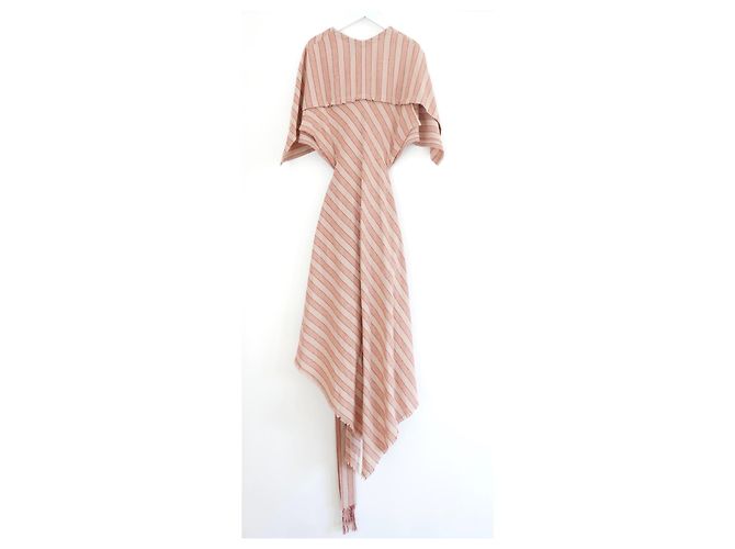 Loewe + Paula's Ibiza Vestido midi de gasa de algodón a rayas con cinturón Rosa - vista 5
