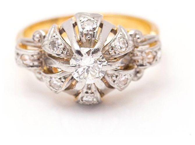 Autre Marque Anello in oro Belle Époque, platino e diamanti Bianco D'oro - vista 2