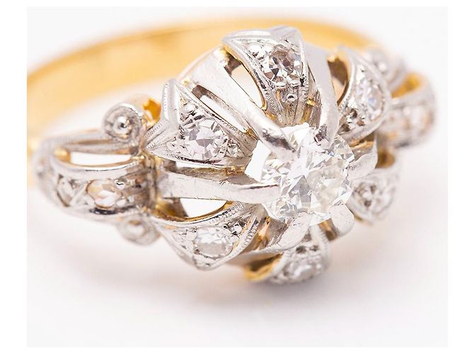 Autre Marque Anello in oro Belle Époque, platino e diamanti Bianco D'oro - vista 6
