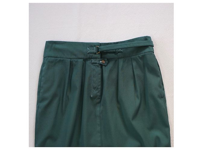 Falda midi plisada de algodón verde Yves Saint Laurent - vista 5