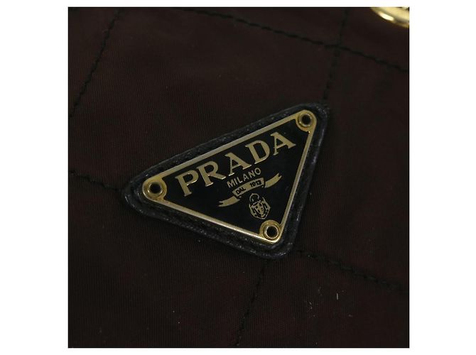 Borsa Boston PRADA in nylon con catena, marrone e oro, autentica bs10311 D'oro - vista 14