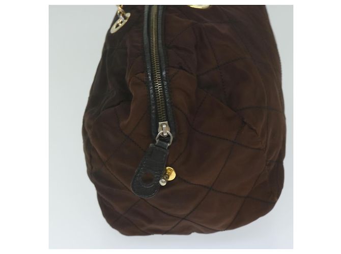 Borsa Boston PRADA in nylon con catena, marrone e oro, autentica bs10311 D'oro - vista 5