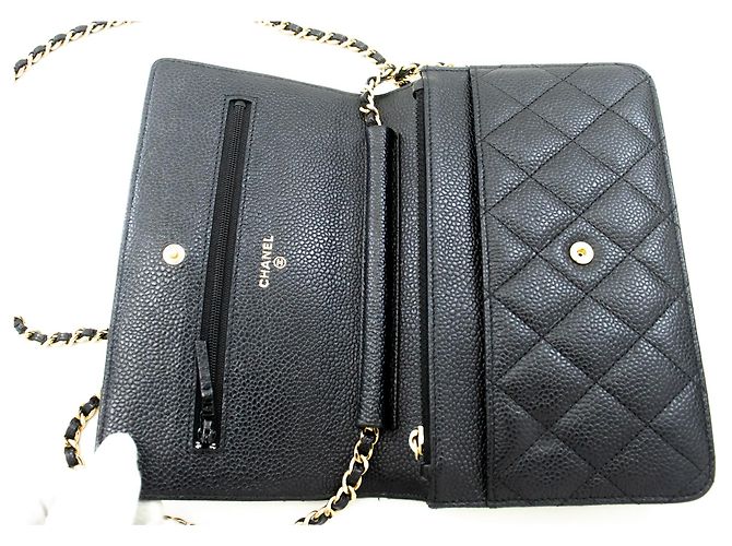Wallet On Chain CHANEL Portafoglio con caviale su catena WOC Borsa a tracolla nera con tracolla Nero - vista 11