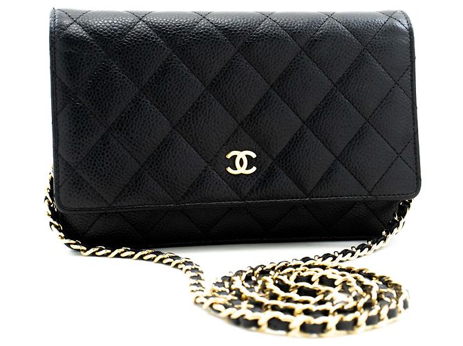 Wallet On Chain CHANEL Portafoglio con caviale su catena WOC Borsa a tracolla nera con tracolla Nero - vista 2