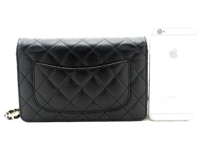 Wallet On Chain CHANEL Portafoglio con caviale su catena WOC Borsa a tracolla nera con tracolla Nero - vista 3