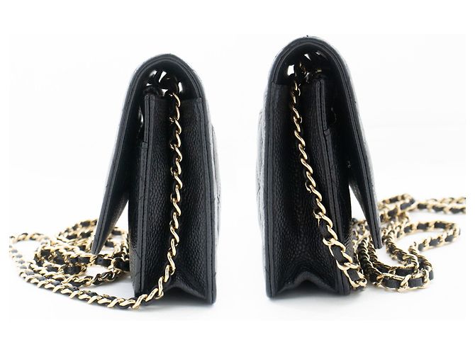 Wallet On Chain CHANEL Portafoglio con caviale su catena WOC Borsa a tracolla nera con tracolla Nero - vista 5