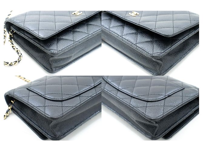Wallet On Chain CHANEL Portafoglio con caviale su catena WOC Borsa a tracolla nera con tracolla Nero - vista 6