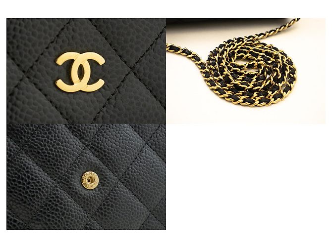 Wallet On Chain CHANEL Portafoglio con caviale su catena WOC Borsa a tracolla nera con tracolla Nero - vista 7