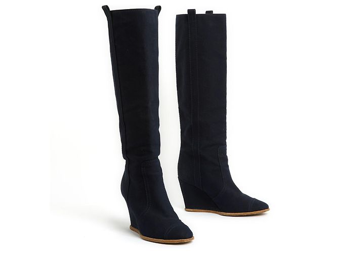 Chanel Stivali con zeppa in denim blu scuro EU39 Blu navy - vista 2