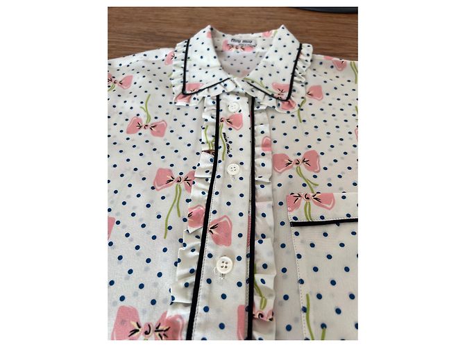 Conjunto Miu Miu de seda com estampa de bolinhas e shorts Multicor - vista 4
