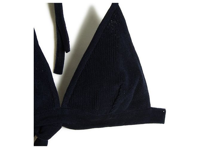 1995s Chanel Top Mini bralette in lana e seta blu scuro Blu navy - vista 2