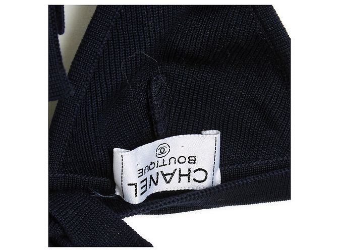 1995s Chanel Top Mini bralette in lana e seta blu scuro Blu navy - vista 3