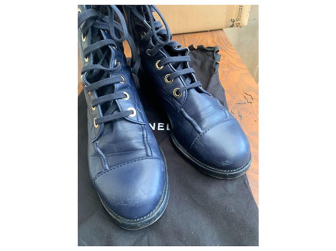 Chanel lace-up leather ankle boot 37 Navy blue - view 4