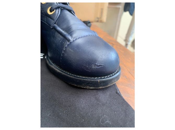 Chanel lace-up leather ankle boot 37 Navy blue - view 5