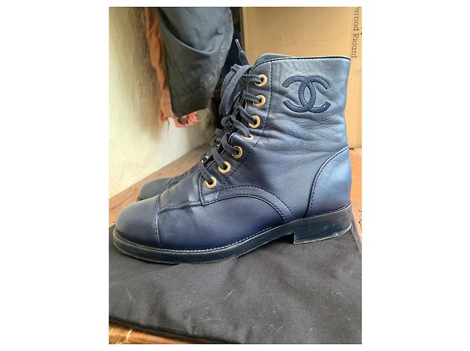 Chanel lace-up leather ankle boot 37 Navy blue - view 6
