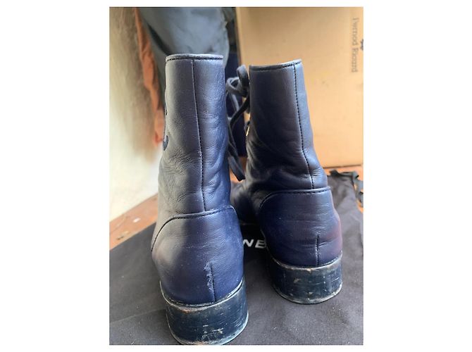 Chanel lace-up leather ankle boot 37 Navy blue - view 7