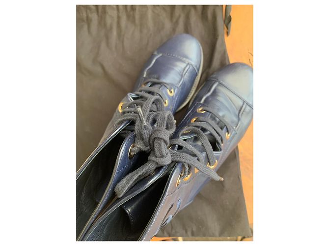 Chanel lace-up leather ankle boot 37 Navy blue - view 8