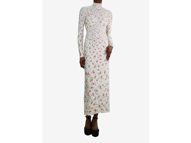 Paco Rabanne Cremefarbenes, hochgeschlossenes Maxikleid mit Blumenmuster – Größe FR 36 - Ansicht 2