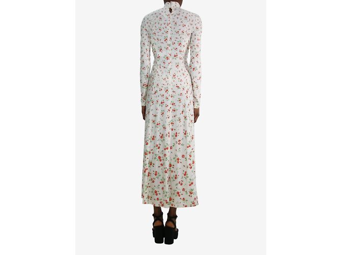 Paco Rabanne Cremefarbenes, hochgeschlossenes Maxikleid mit Blumenmuster – Größe FR 36 - Ansicht 3