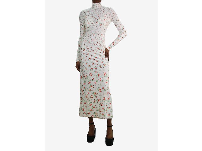 Paco Rabanne Cremefarbenes, hochgeschlossenes Maxikleid mit Blumenmuster – Größe FR 36 - Ansicht 4