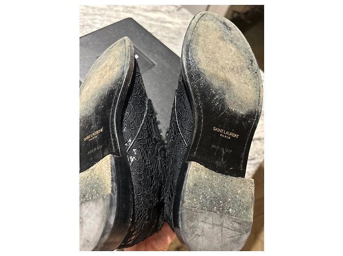 Botas Saint Laurent de cuero negro con encaje - vista 4