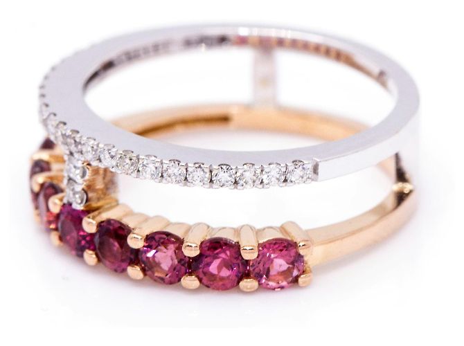 Autre Marque Anello con tormalina e diamanti. Bianco Rosso D'oro - vista 3